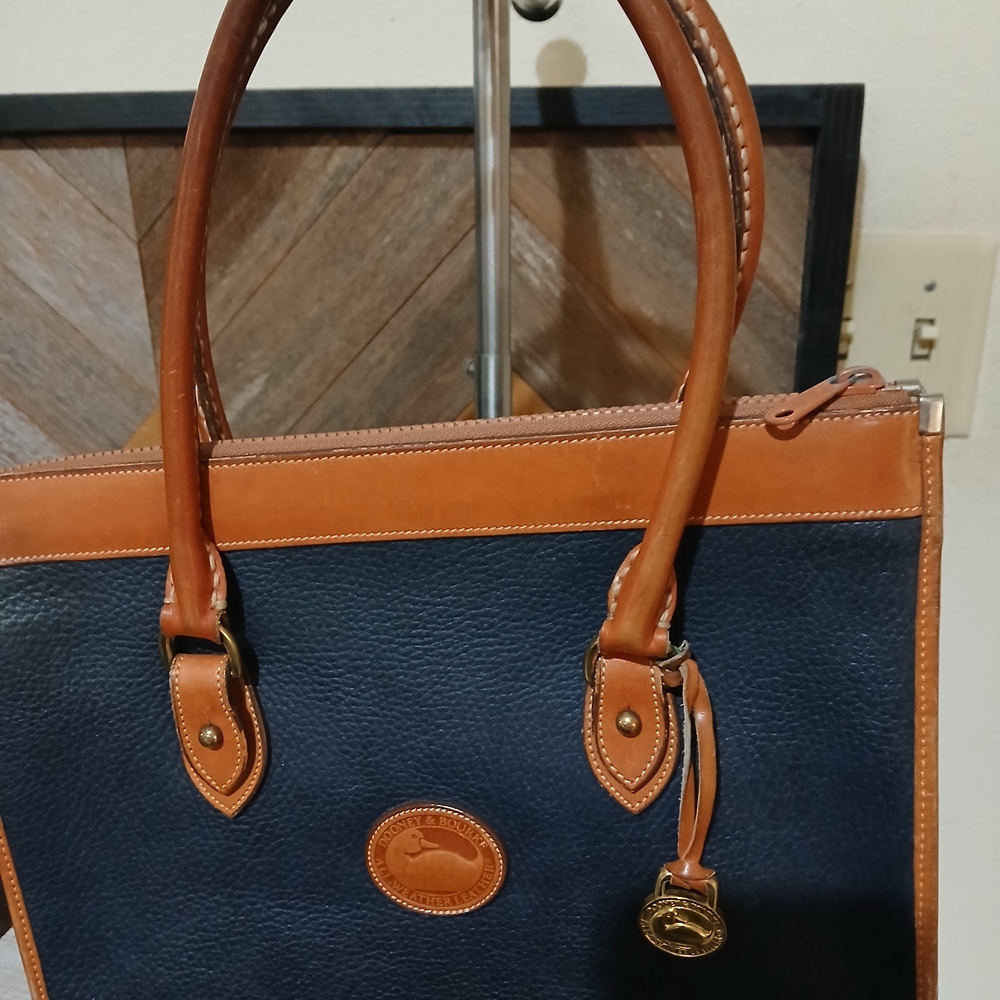 Dooney & Bourke Navy and Tan Leather Tote. EUC